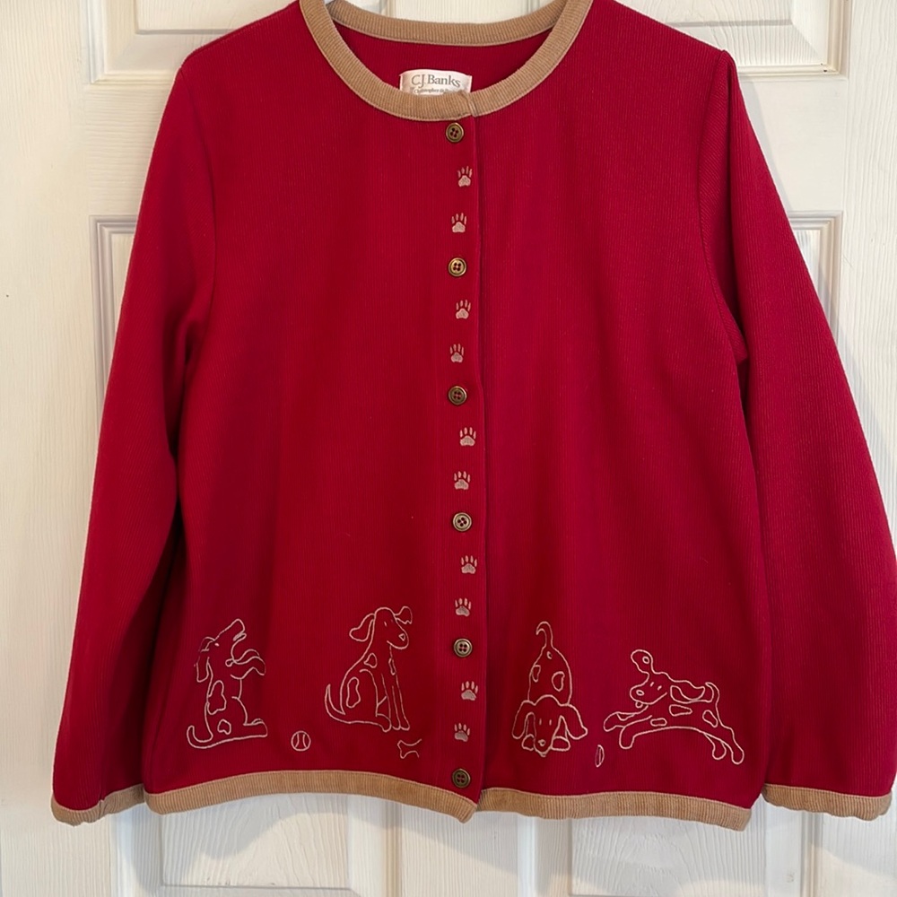 C.J Banks Size X Red Sweater with Embroidered Doggies